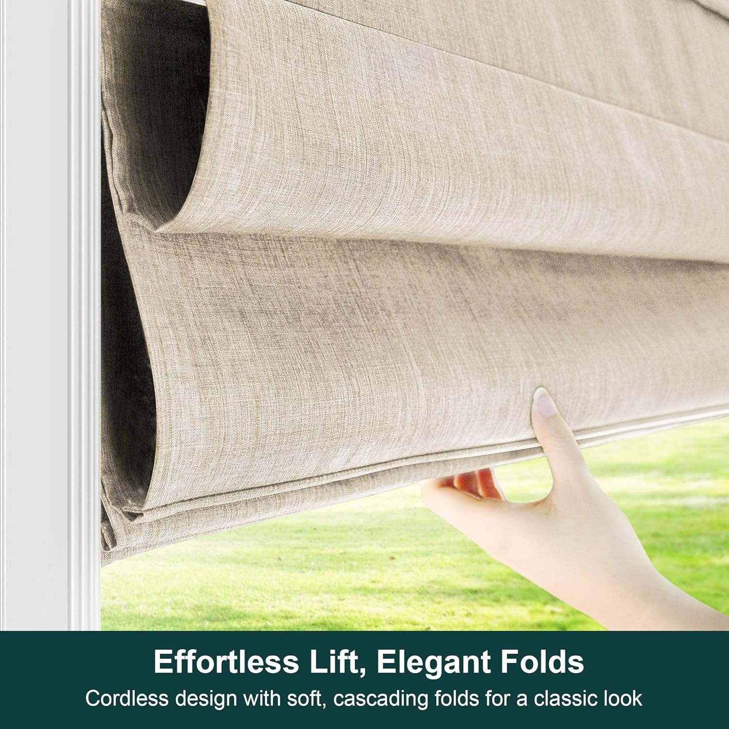 Cordless Roman Window Shade, Belgian Flax, 23″W X 72″H | Cordless Child-Safe, Ro