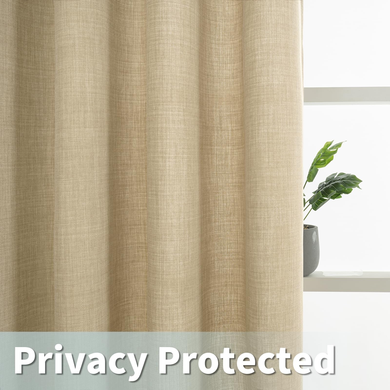 Natural Linen Curtains for Living Room 84 Inch Length, Grommet Light Filterin…