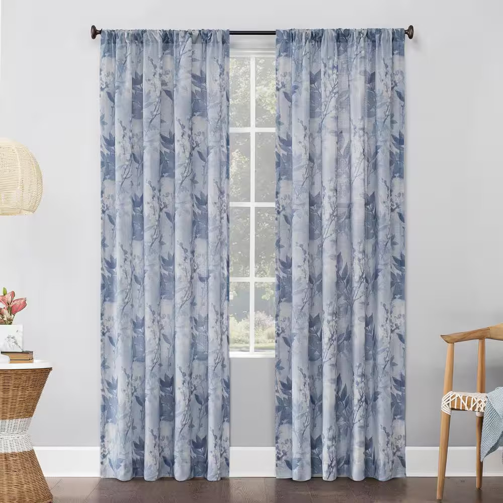 Hilary Blue Polyester 54 In. W X 84 In. L Rod Pocket Light Filtering Curtain (Si