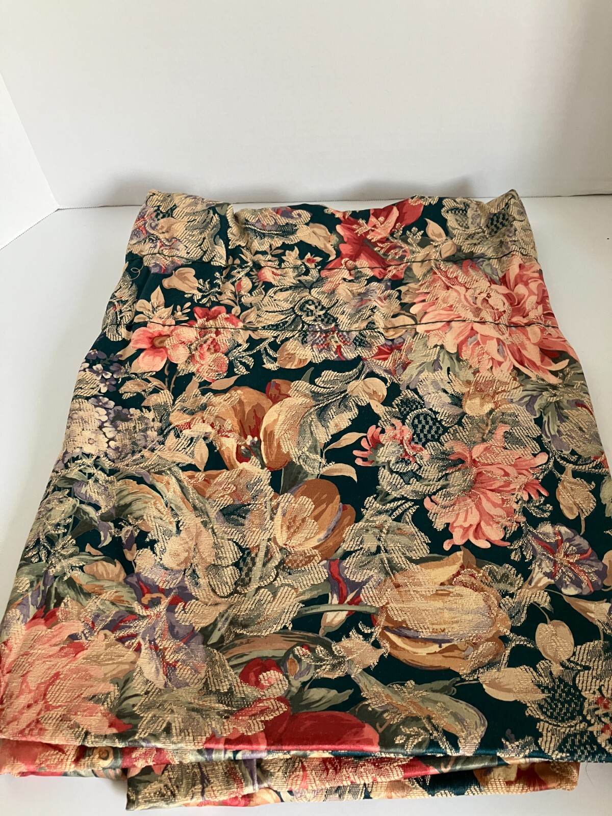 Damask Style Draperies set of 2- Vintage? Each one Measures 100″ X 18″ Unbranded