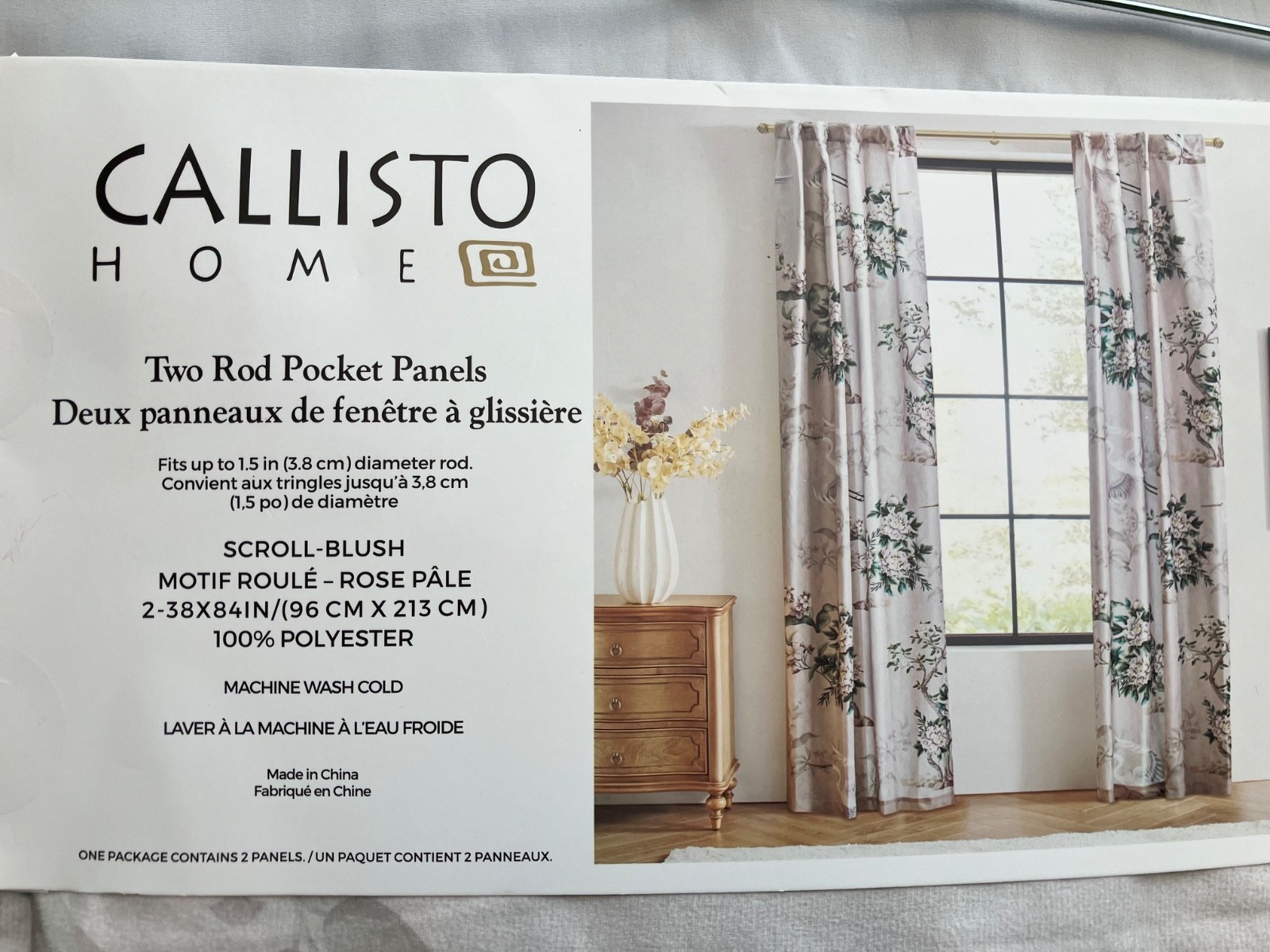 CALLISTO Home Herons- Scroll Blush CURTAINS Rod Pocket 2x PANELS 38” x 84” NEW