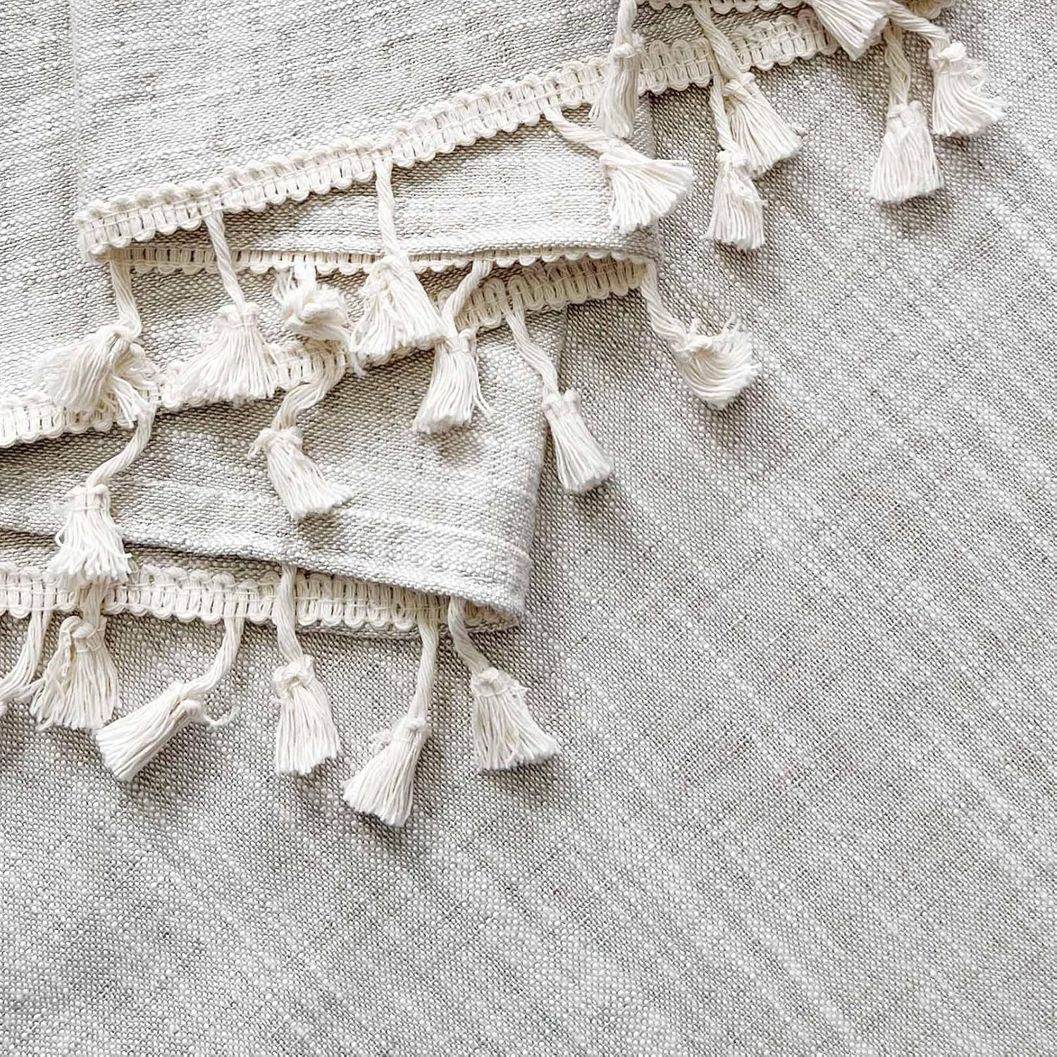 Boho Tassel Kitchen Curtains 36 Inch Length Modern Farmhouse Cotton Linen Short