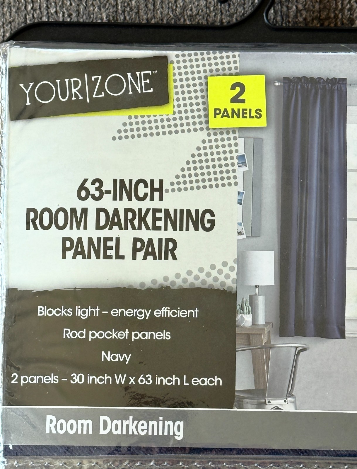 Your Zone 30″W x 63″L Solid Navy Room Darkening Panel Pair, Set of 2, NEW