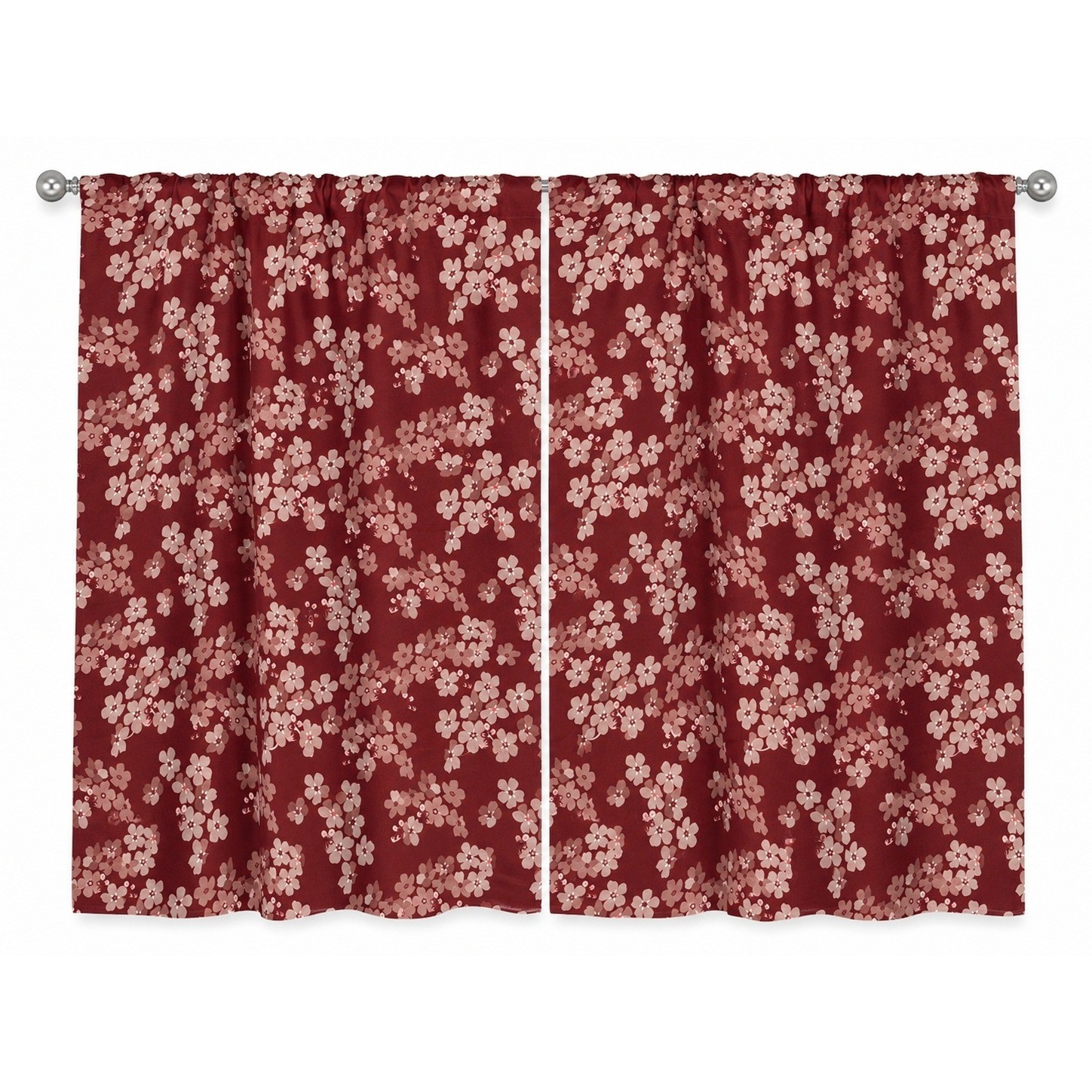 Ambesonne Red Floral Cherry Blossom Microfiber Curtains 2 Panel Set 56×84