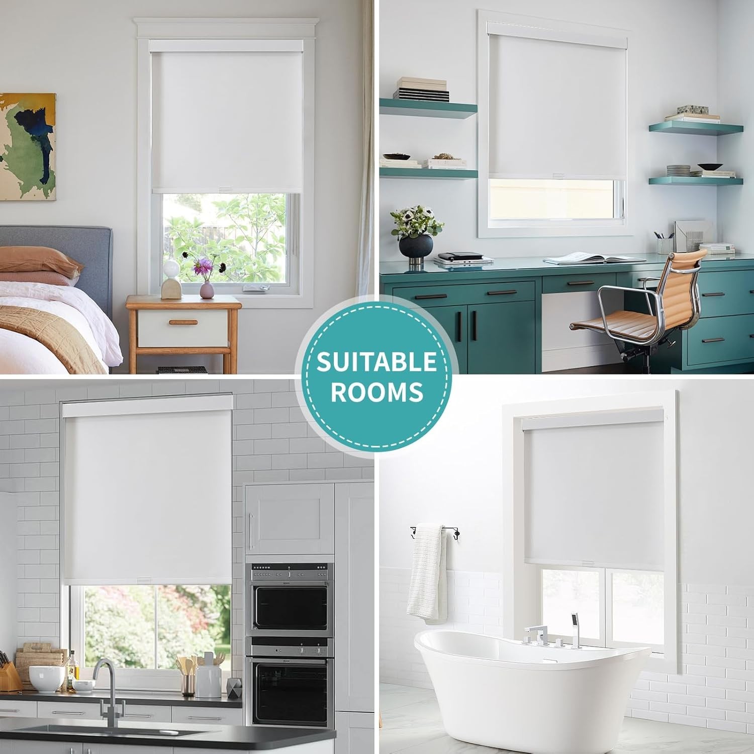 100% Blackout Roller Shades (Pro), Free-Stop Cordless Blinds 45″ W x 75″ H