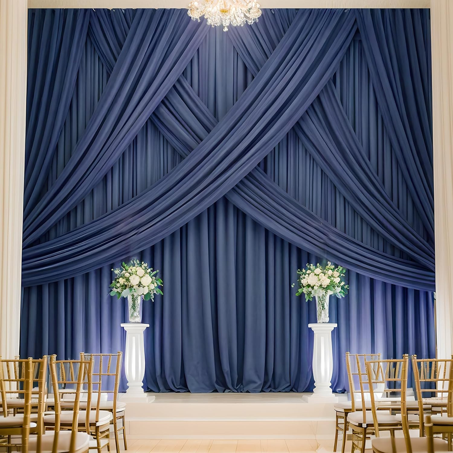 60Ft×20Ft Navy Blue Ceiling Drapes for Parties Weddings, 12 Panels 5×20Ft Long T