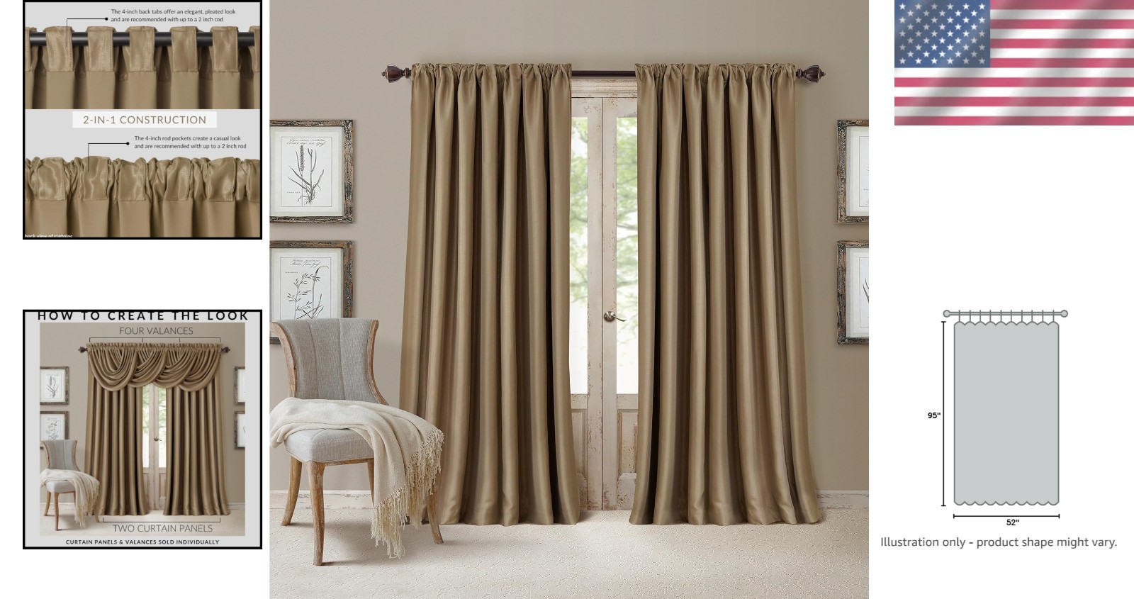 Timeless Blackout Drapes in Antique Gold – 52″W x 95″L Room Darkening Feature