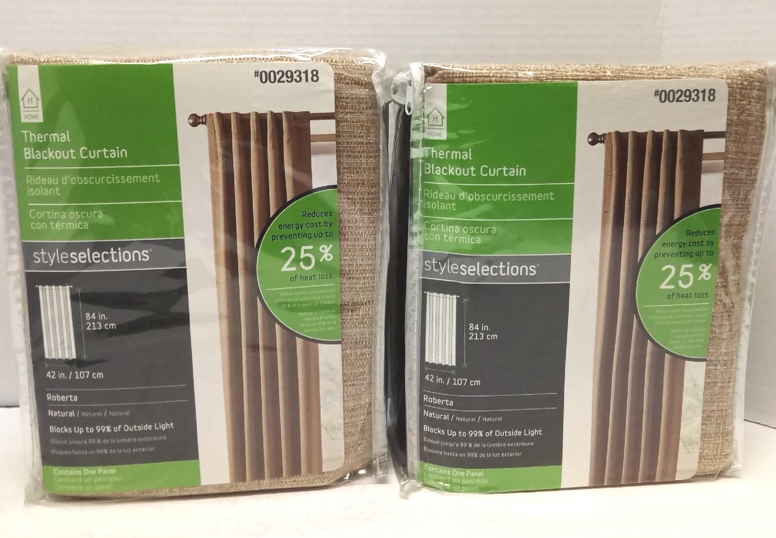 Style Selections Roberta 84″ Thermal Blackout Natural Curtain Panel 0029318 2pk
