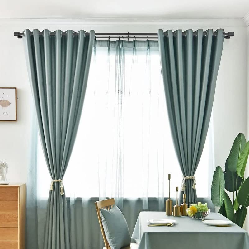 Double Curtain Rods for Windows 36-72 Inches, Matte Black Window Curtain Rod …