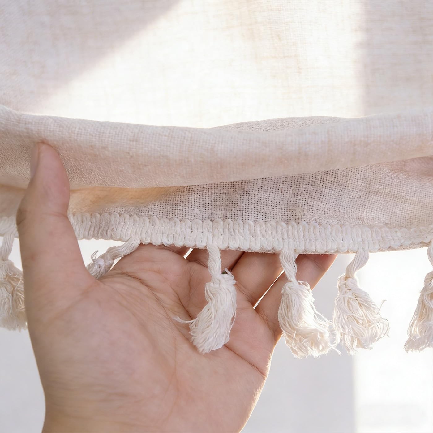 Boho Tassel Tie Up Curtains Rustic Farmhouse Balloon Shades Beige Valance for…