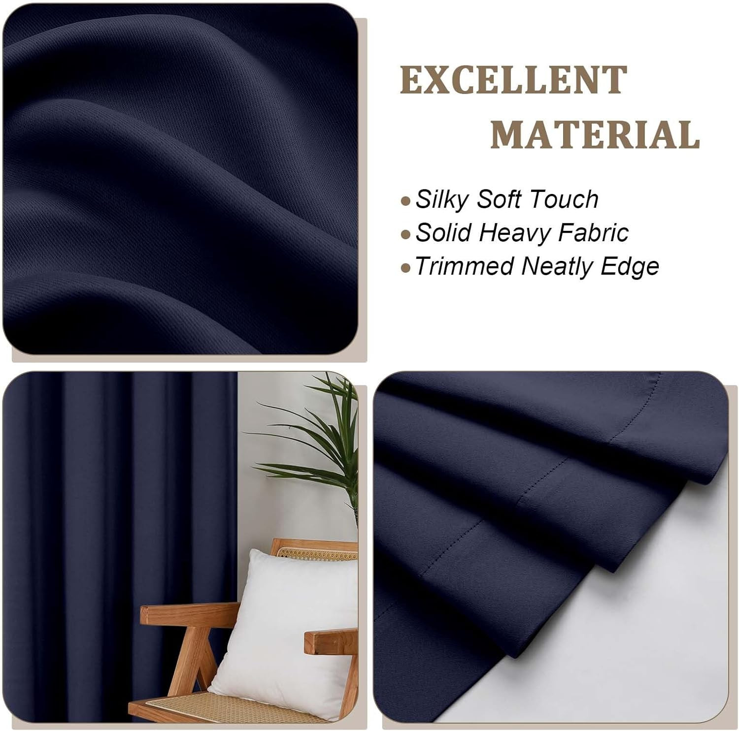 Kitchen Curtains 36″ Long for SMALL Window Short Drapes Navy BLUE 40 X 36 In