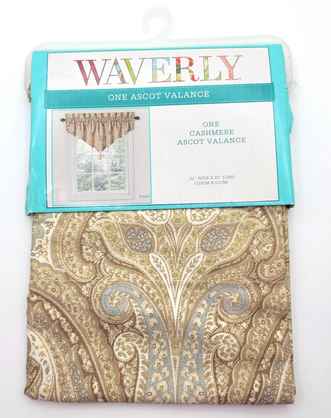 New 1-Waverly Ascot Valance in Cashmere Pearl/Paisley Brown & Cream/100% Cotton