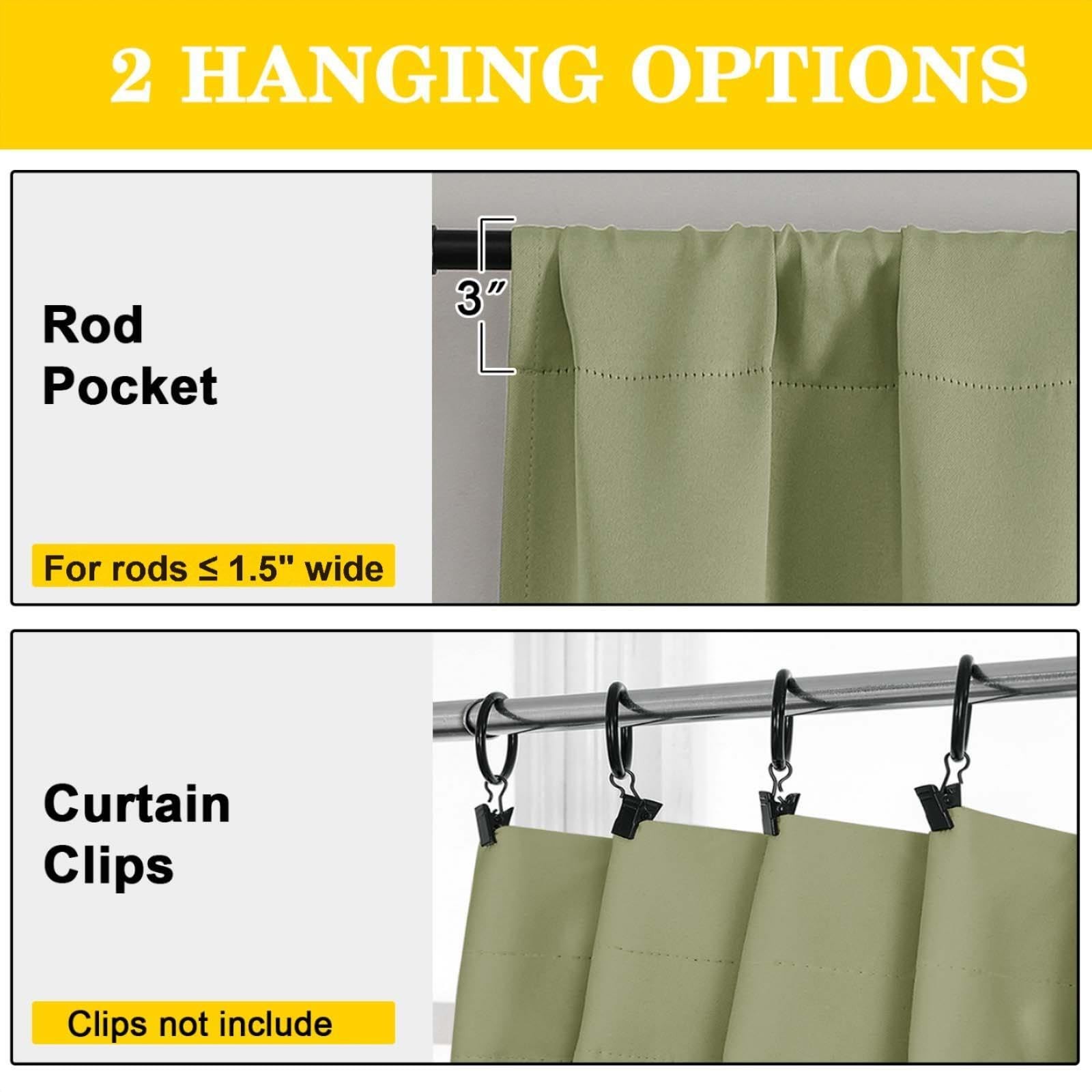 Sage Green Blackout Curtains 2 Panels 63 Inch Room Darkening Thermal Window
