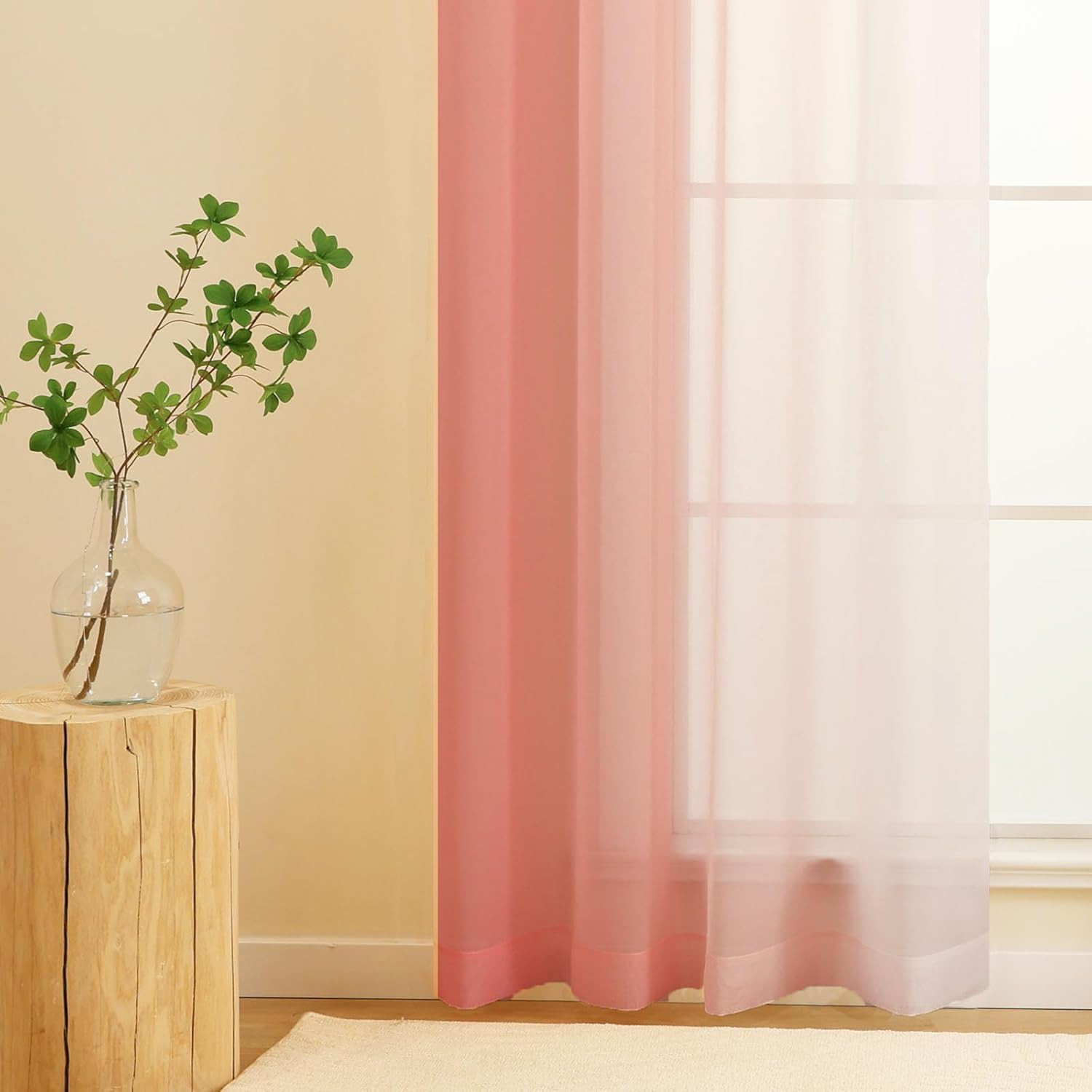 Pink Ombre Sheer Curtains 108 Inches Long for Living Room, Transparent Blush Pin