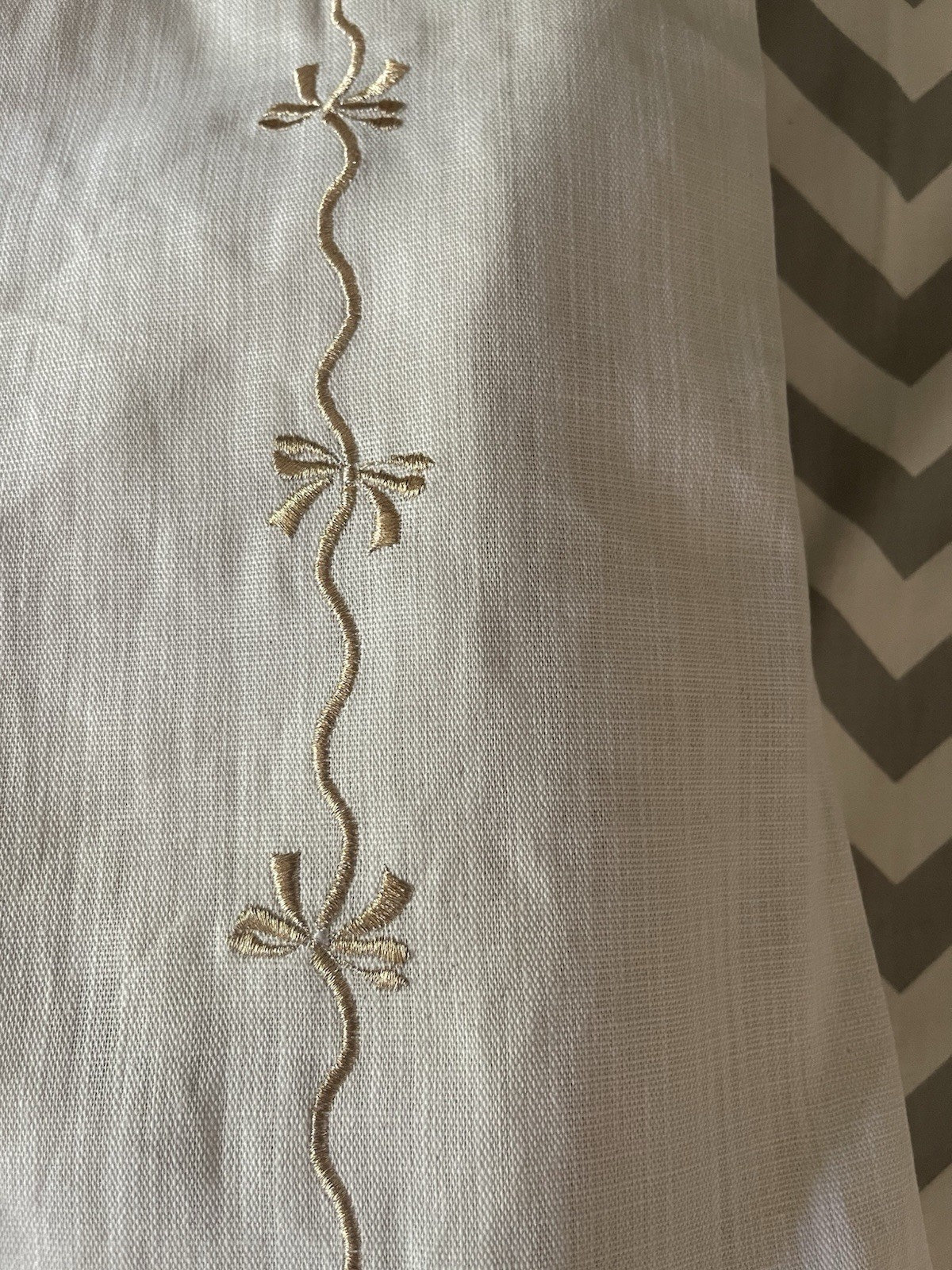 MOSS & WILLOW 100% Cotton Gold Embroidery Curtains Bows Ivory 50X96” NEW SET