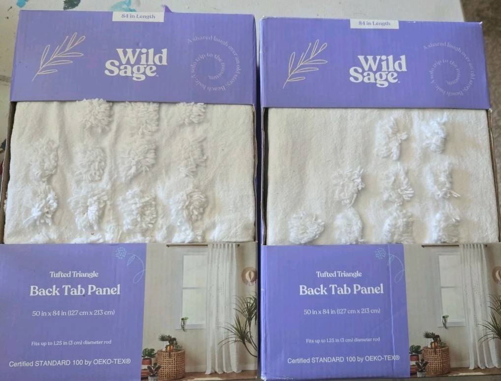 Wild Sage Sheer Rod Pocket Back Tab Panel 50 In x 84 In Length Boho retro Set X2