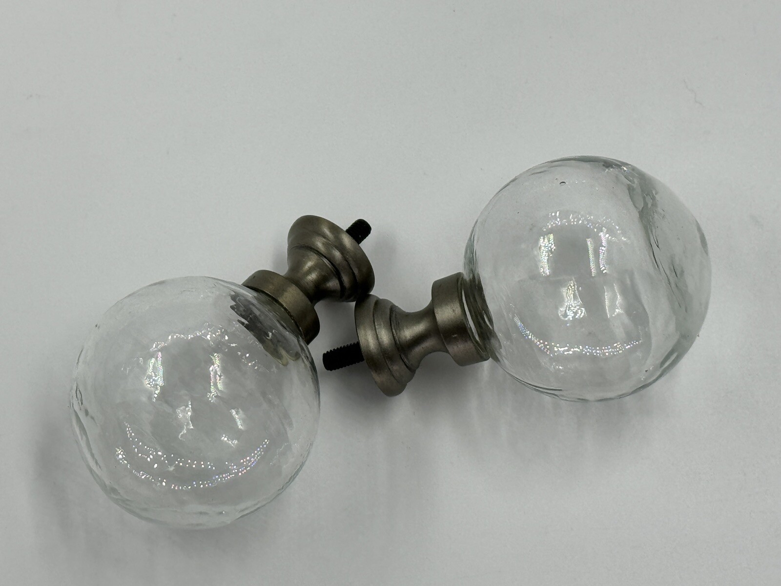 Pottery Barn Vintage Hardware .75 Glass Ball Finials Antique Pewter Set 2 -Read