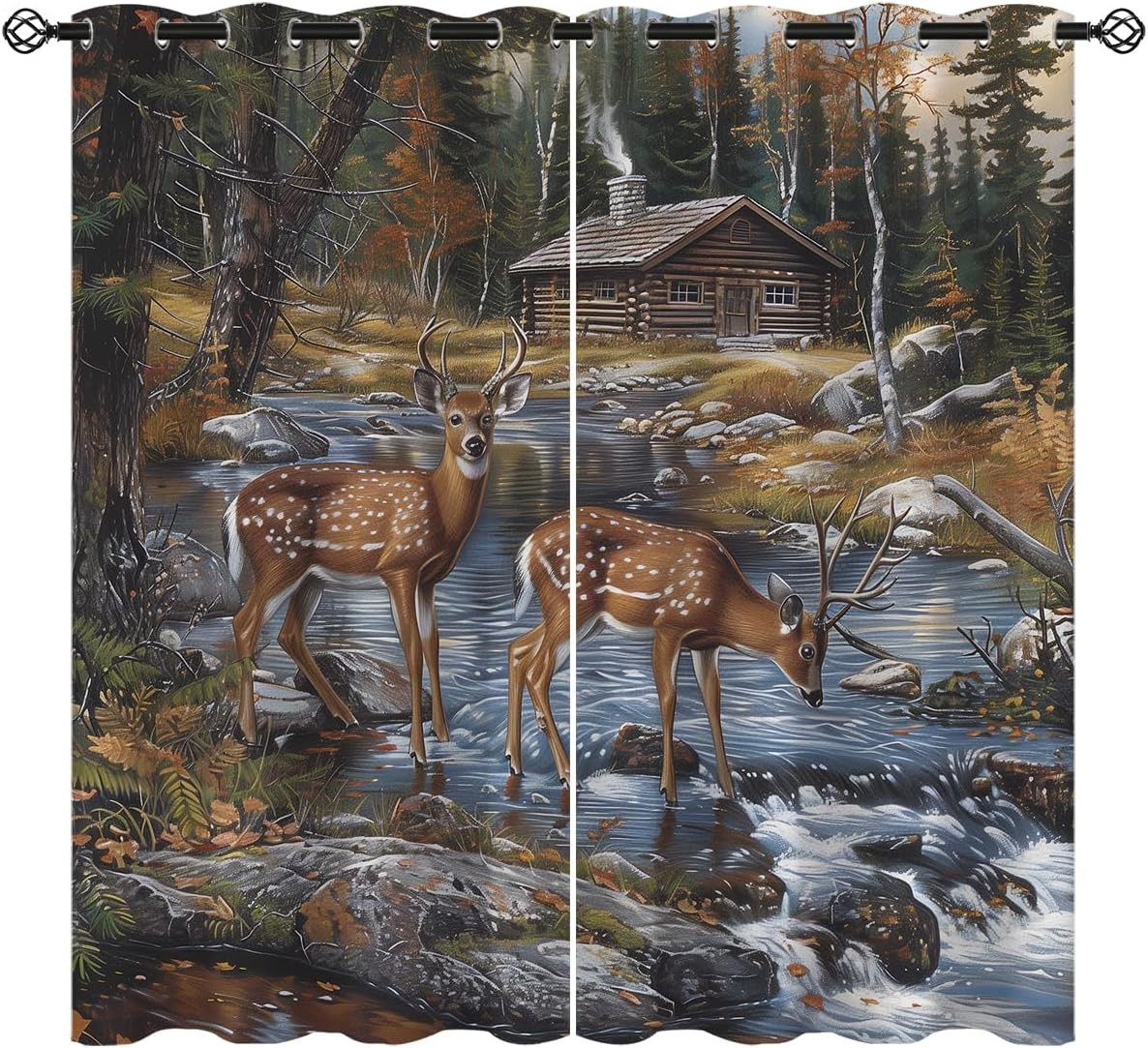 Rustic Cabin Deer Blackout Curtains for Girls Boy Home Decor, Country Farm Fores