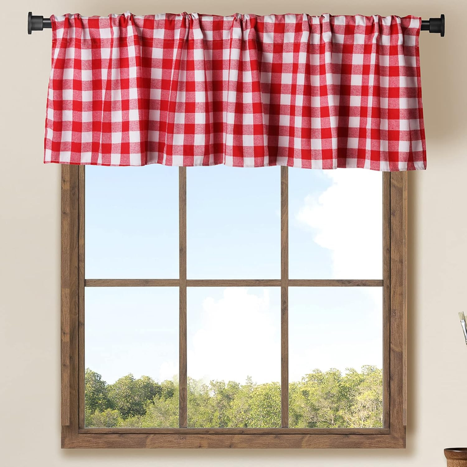 2 Pack Buffalo Check Plaid Window Valances Red and Black Farmhouse Design Windo
