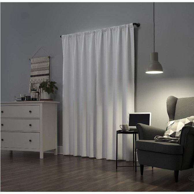 Blackout window curtain panel 40″W x 96″ L white thermal lined back tab