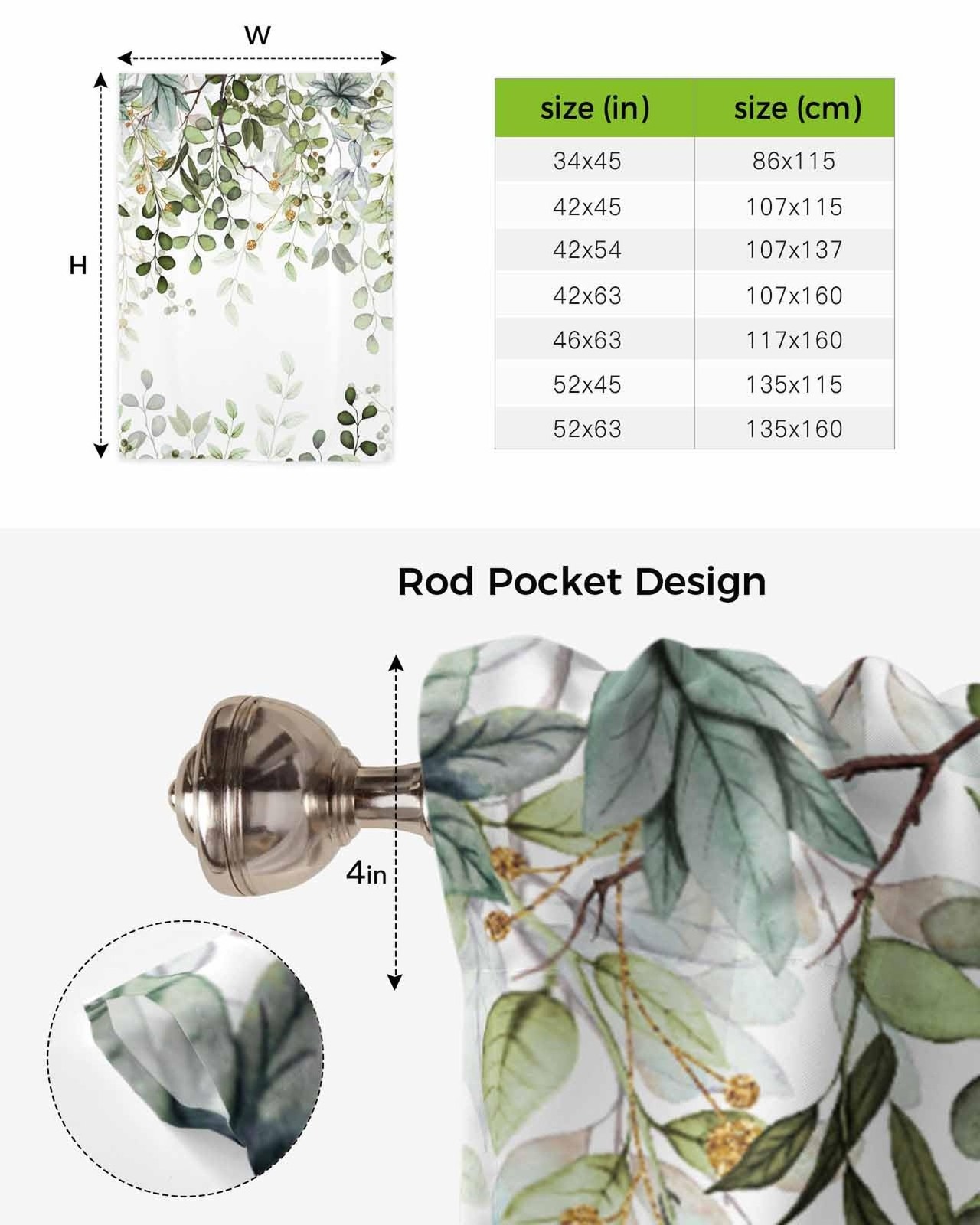 Sage Green Leaves Kitchen Window Shades Tie Up Curtains, Rustic Leaf Branches…