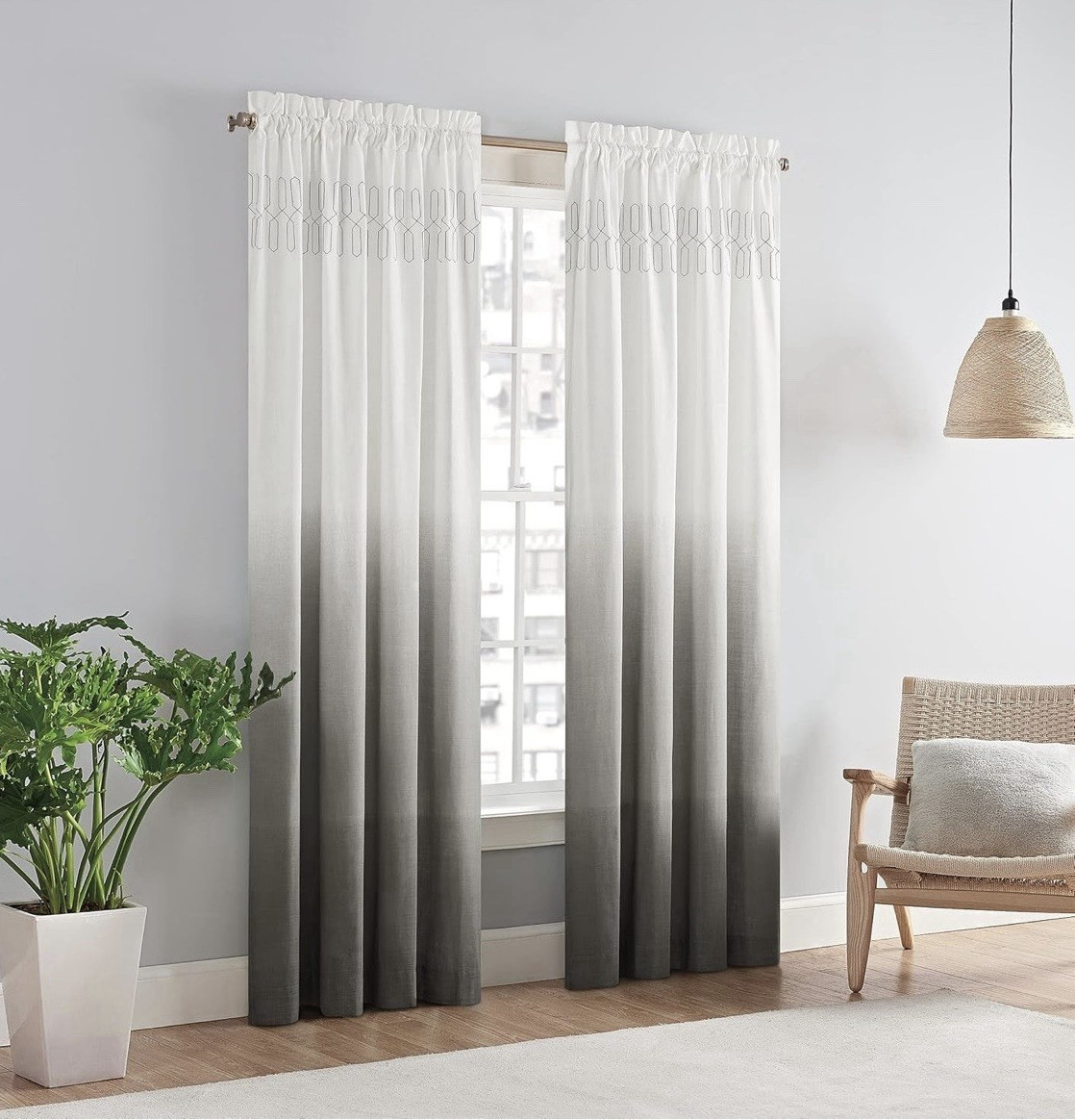 Gray/White Boho decorative Ombre Rod Pocket Curtain Panels 52x 84 (4 panels)