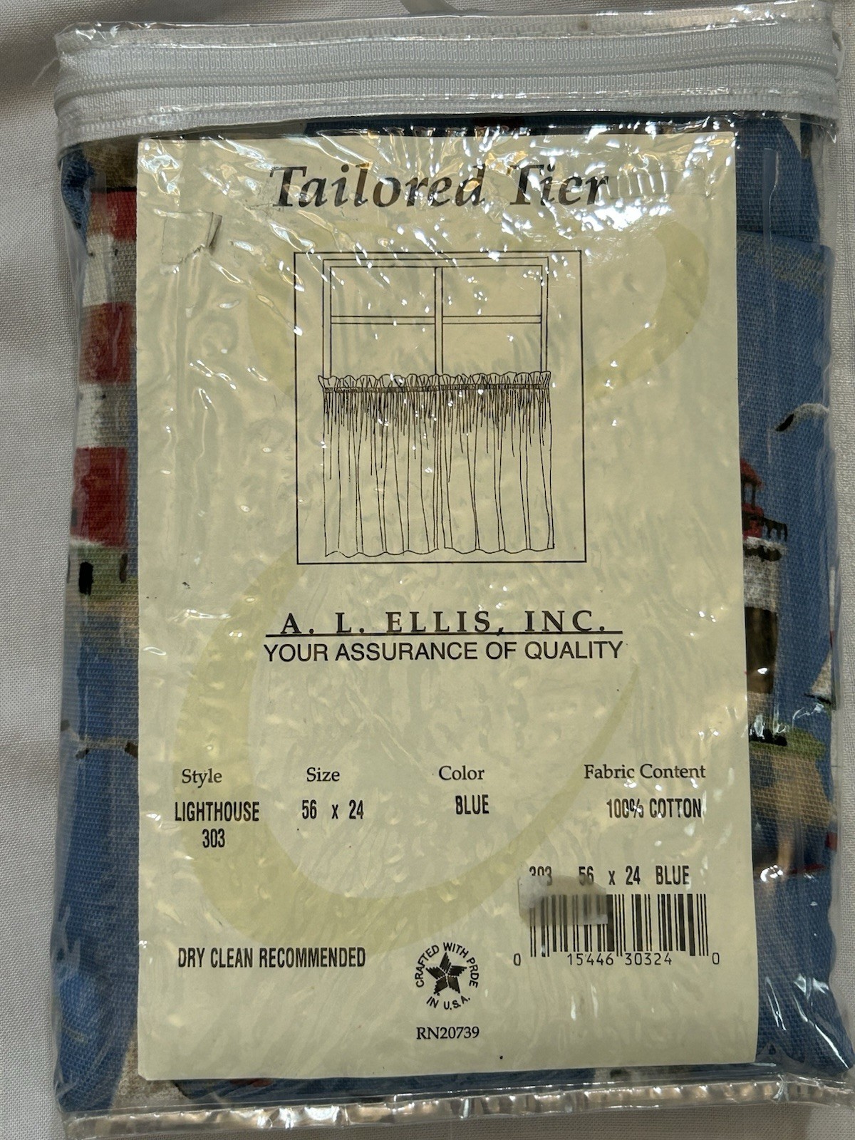 Vintage A.L. Ellis Inc Tailored Tier Panels 56X24 Blue Canvas Lighthouse X 4 New