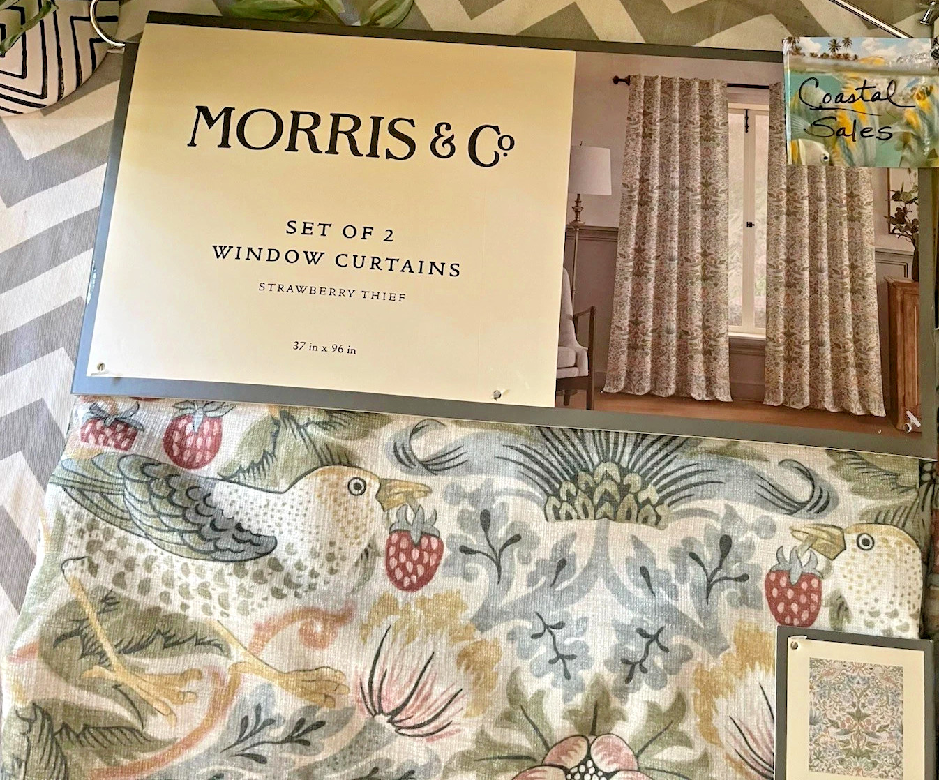 WILLIAM MORRIS Curtain Set of 2 37X96” Strawberry Thief Birds Floral New
