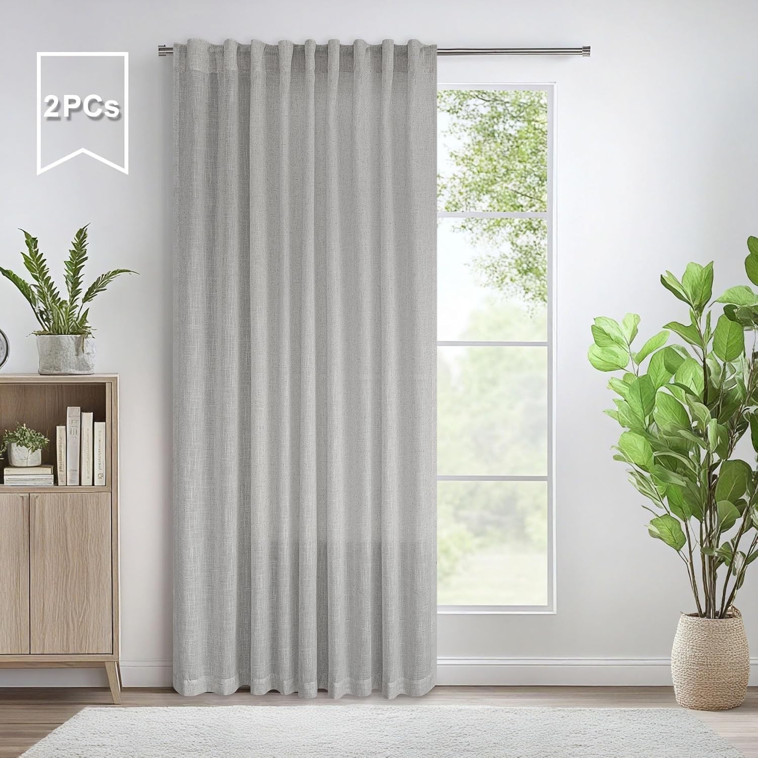 Curtains, light gray linen curtains, semi-transparent, double-layer design