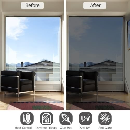 Reflective One Way Window Film – Daytime Privacy, Sun Blocking, Static Cling Tin
