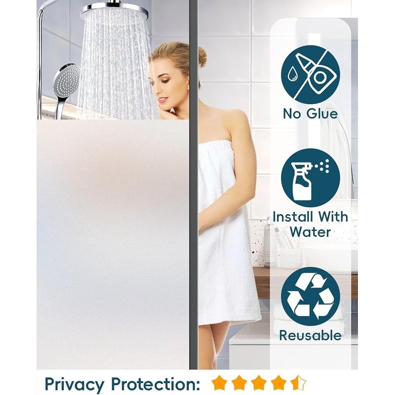 Window Privacy Film Static Cling UV Protection Easy Cut Reusable 17.5×78.7 Inch