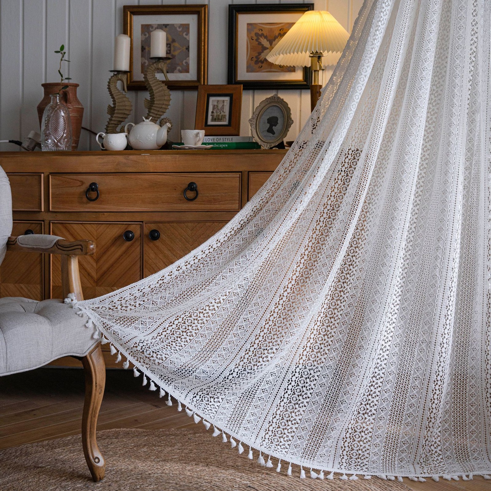 Hobo Crocheted Curtains Vintage Bless Lace Drapes Tassel Macrame Curtains Decor