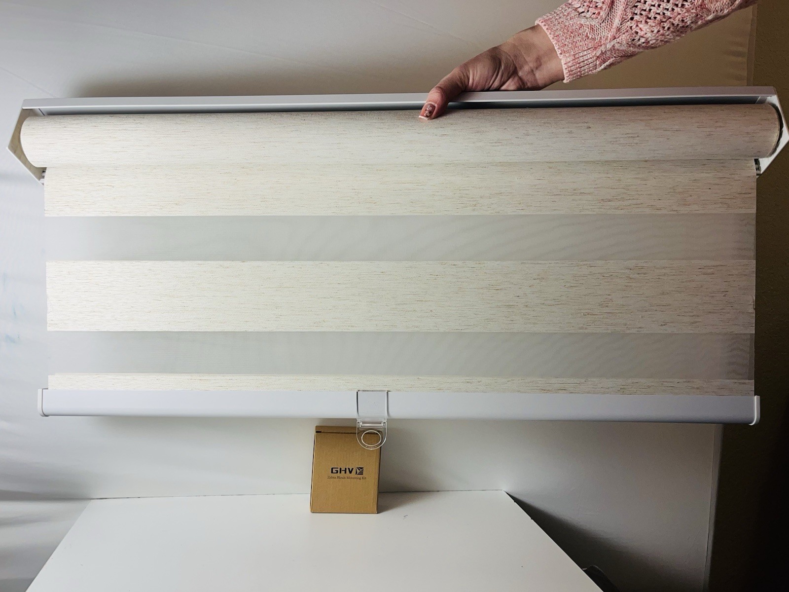 Cordless Zebra Blinds for Windows Flaxen Zebra Shades Light-Filtering Dual La…