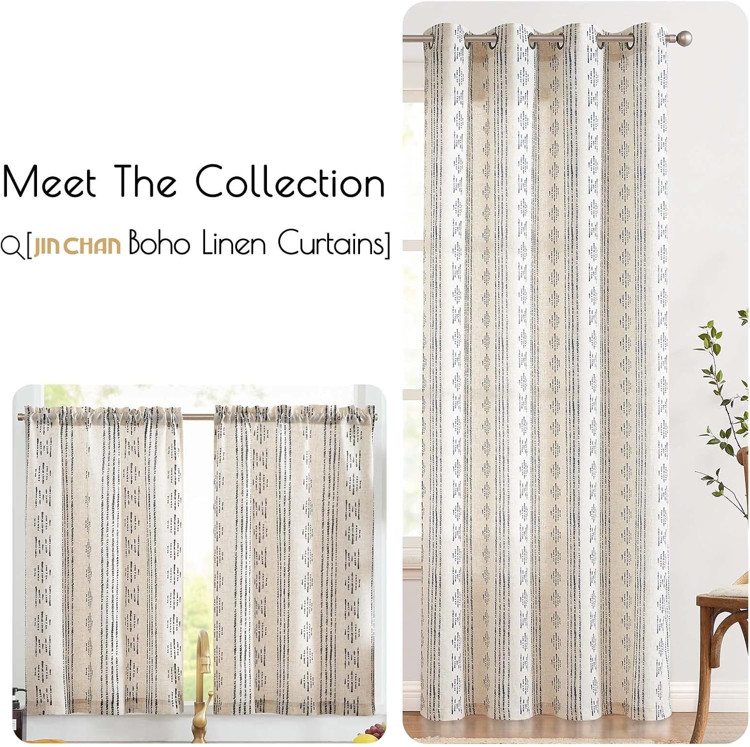 Boho Kitchen Linen Tier Curtains 30 Inch Bohemian Cafe Curtains Farmhouse Nat…