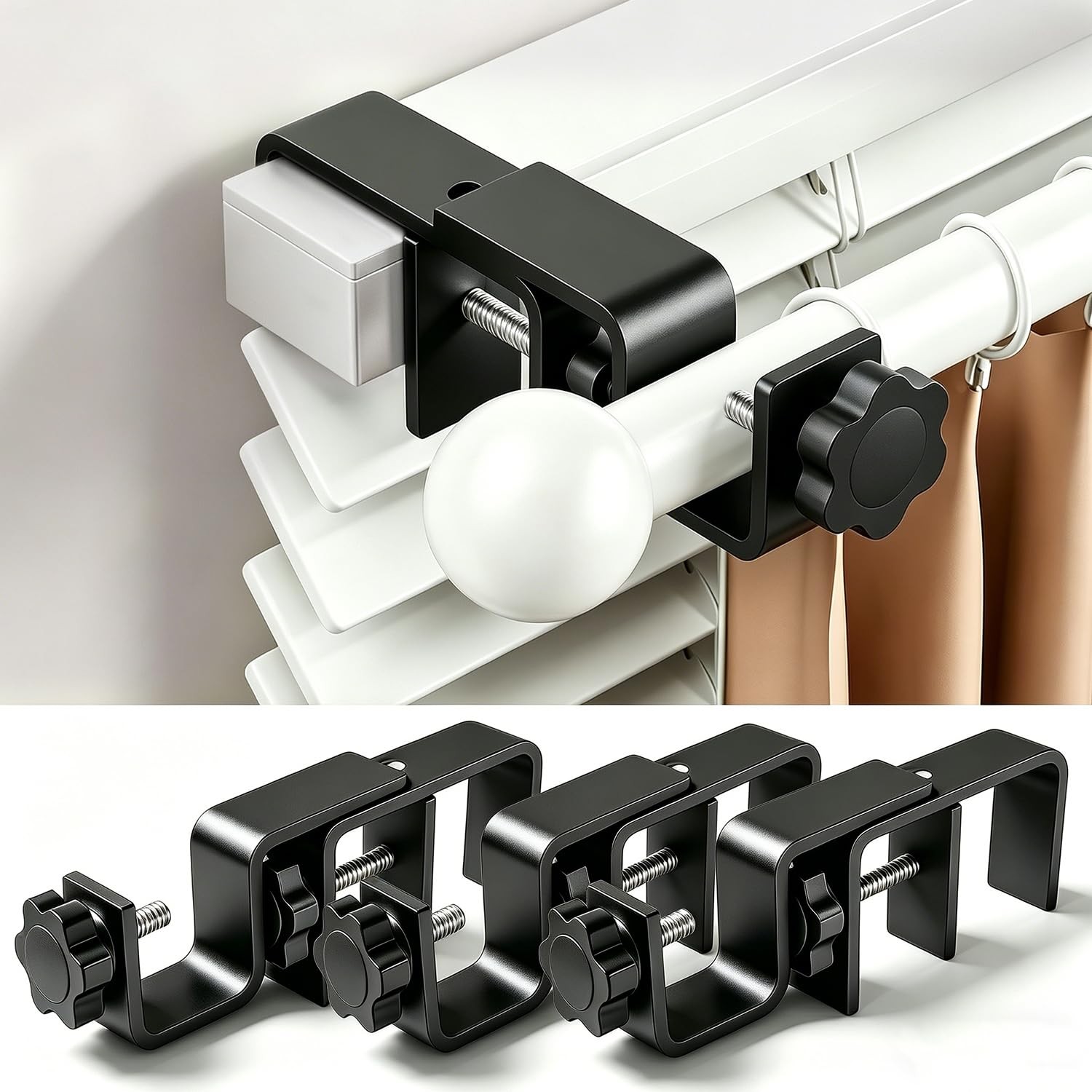 No Drill Curtain Rod Brackets for Outside-Mount Blinds, Tool-Free Over-Blind …