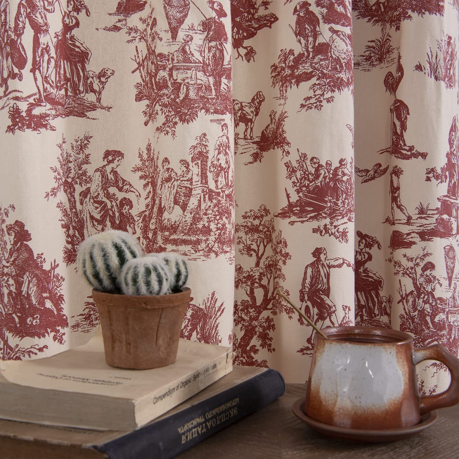 Cream Curtains 63 Inch Length for Bedroom 2 Panels with Farmhouse Red Design …