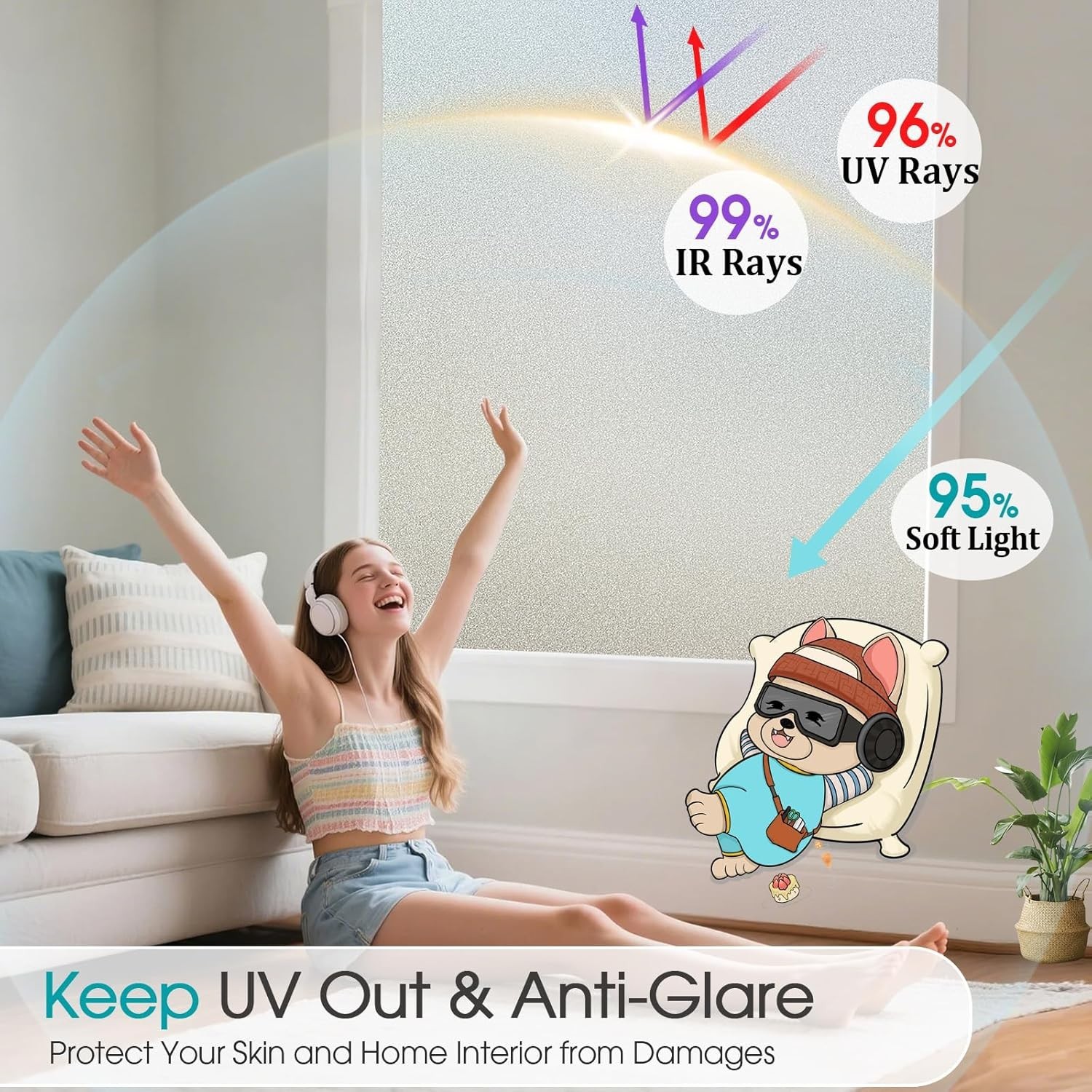 Day and Night Privacy Window Film – 17.5×78.7 Inch, UV Protection & No Residue