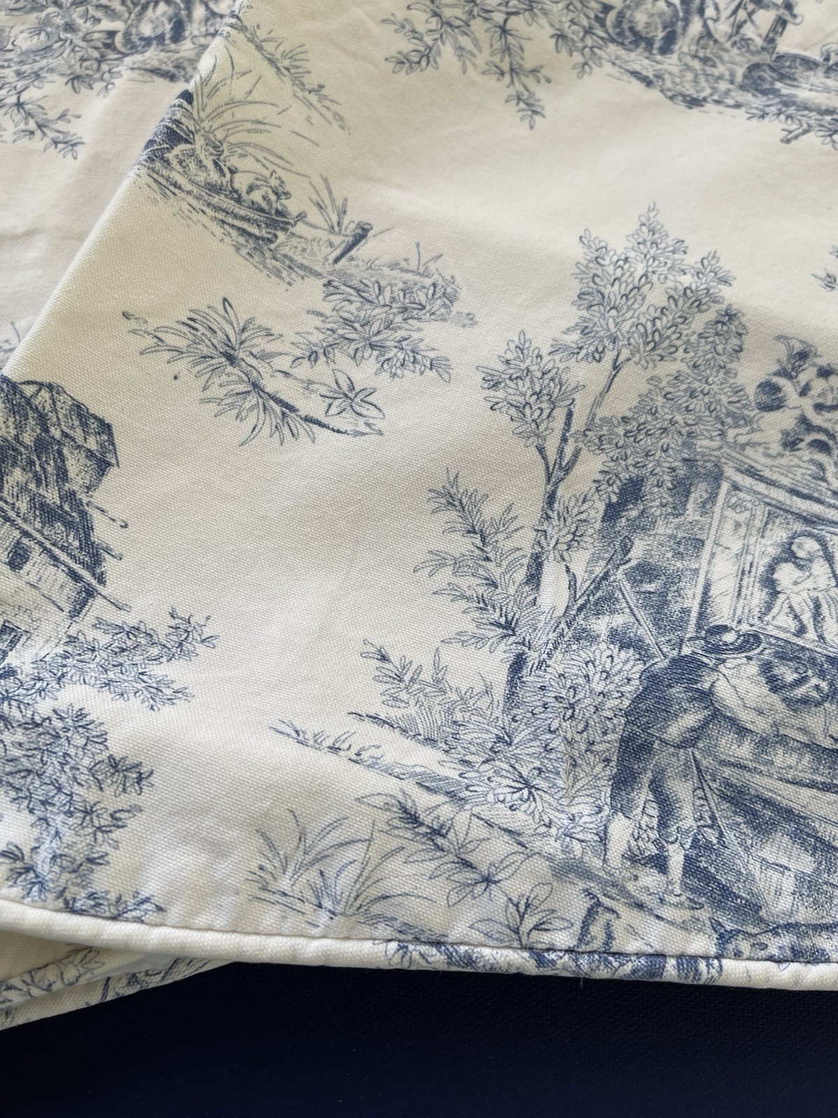 Set Of 2 Country Curtains Blue on Cream Toile Scalloped Valances 51″ X 17″