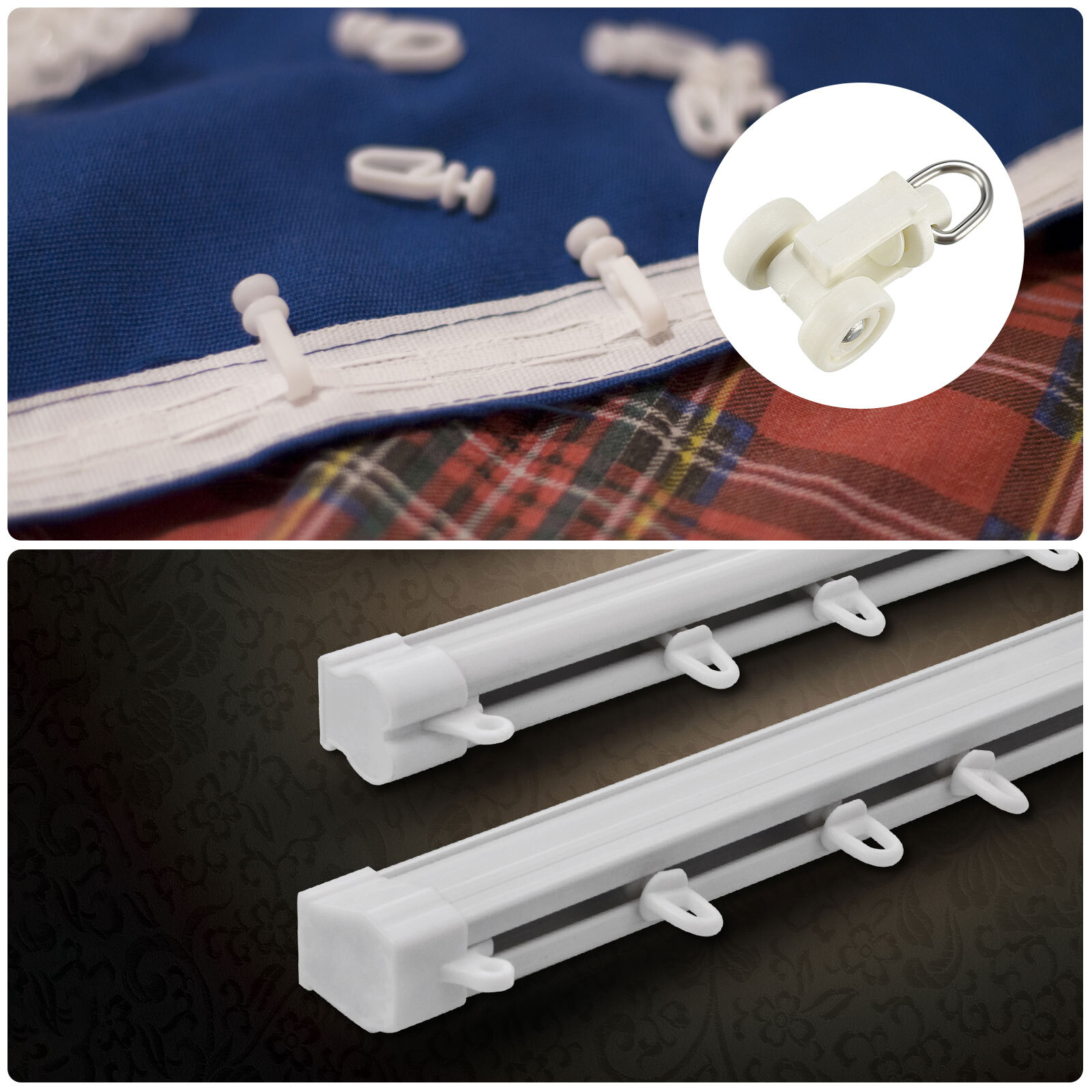 50Pcs Curtain Track Rollers 10mm 0.39″ Plastic Twin Wheeled Carriers