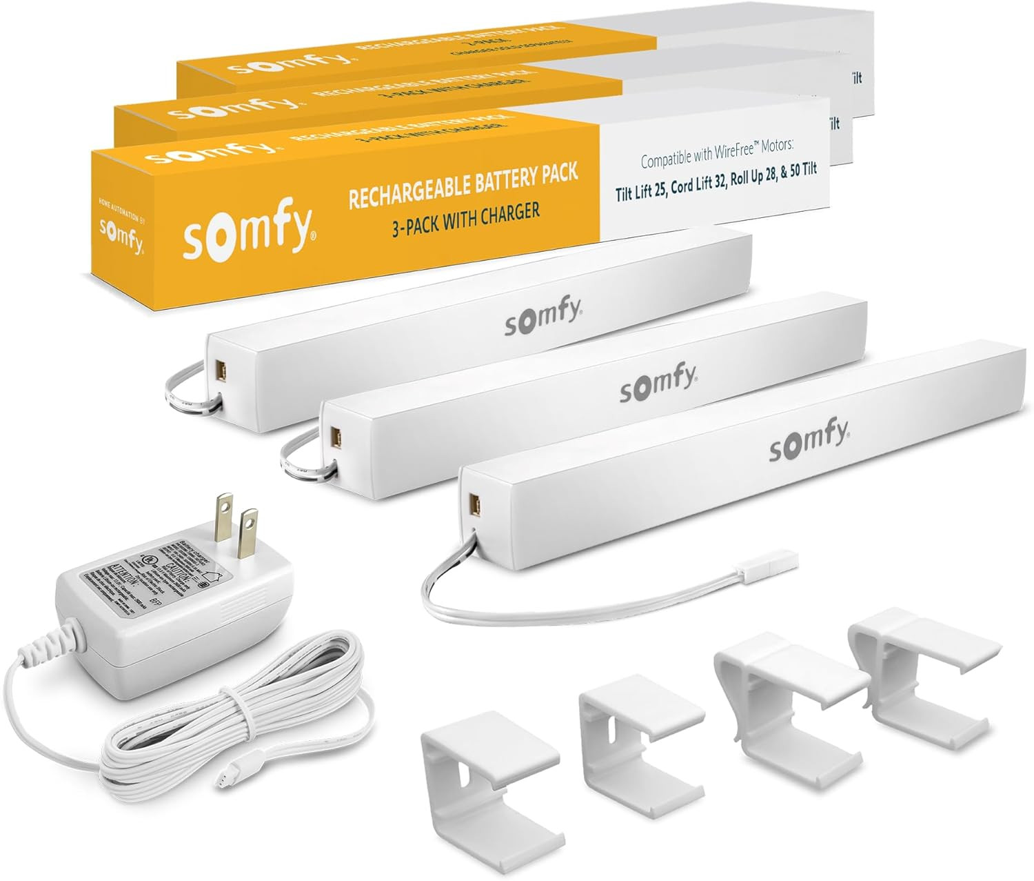 Rechargeable Battery Pack 3-Pack with Charger – Power Blinds, Shades, Curtains –
