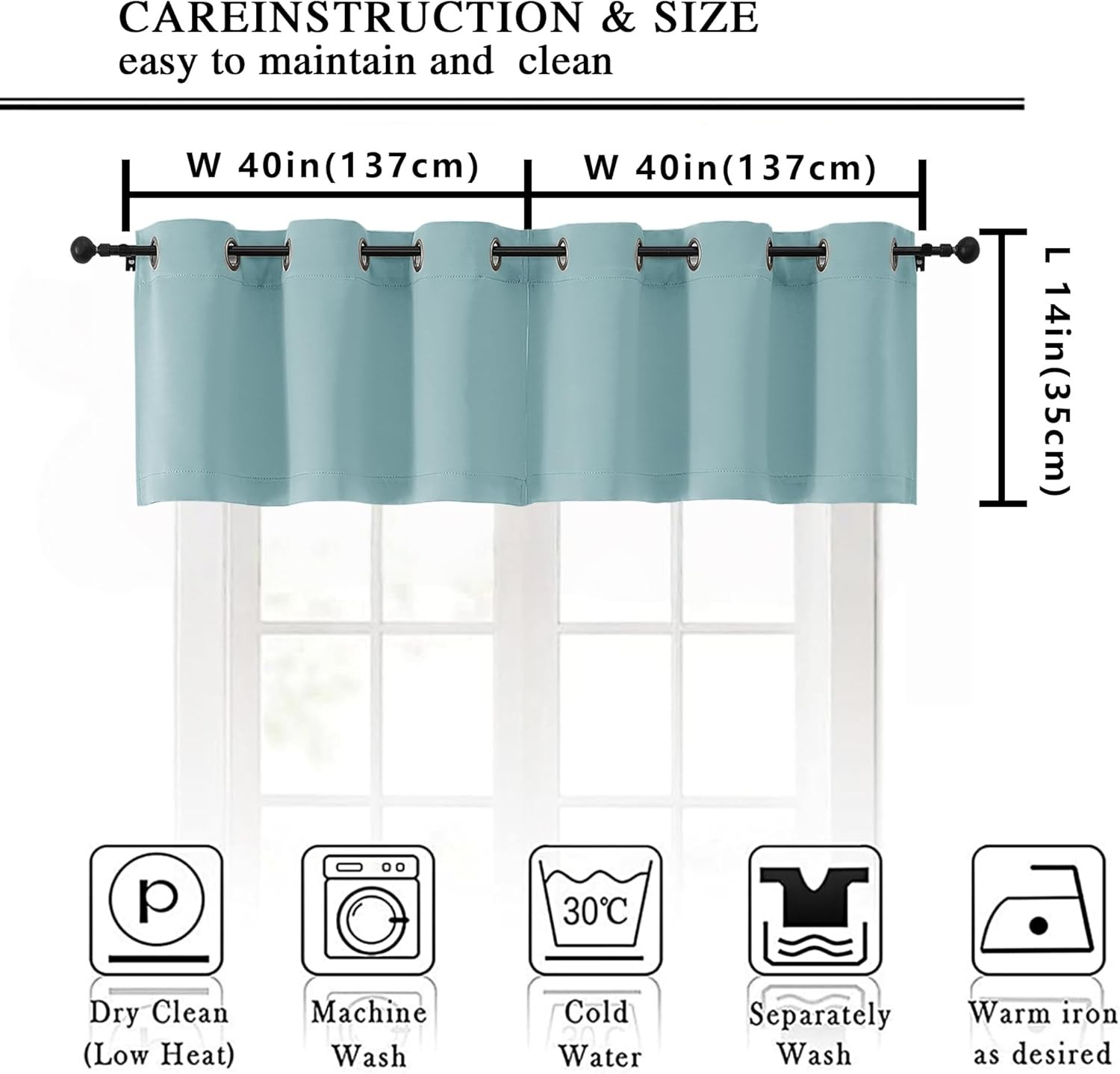 Window Valance for Kitchen Long 2 Panels Set, Room Darkening