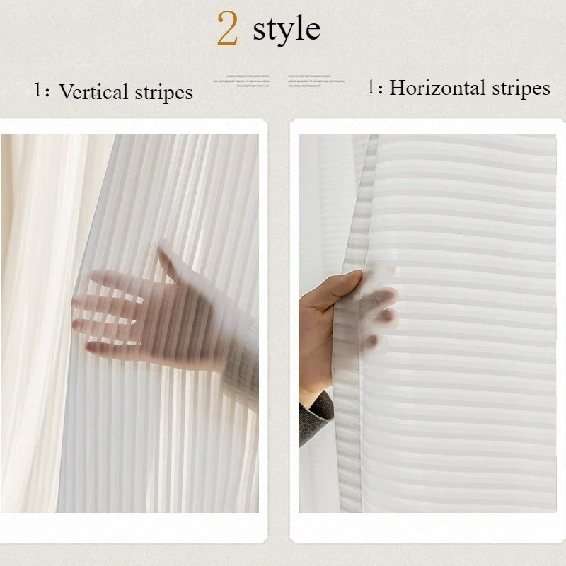 White Striped Sheer Curtain Panel Japanese Minimalist Tulle Window Drapes