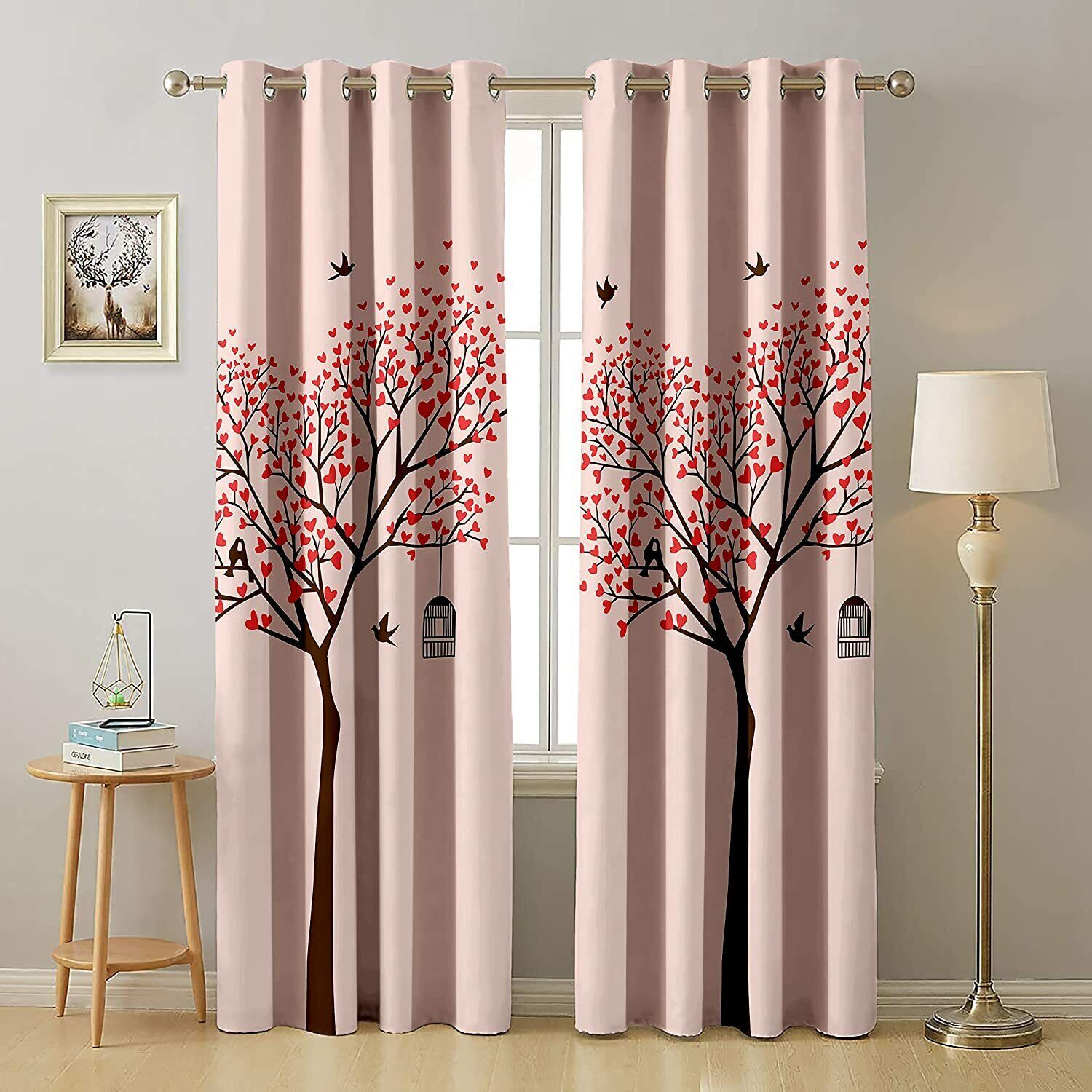 2 Piece Heart Tree Printed Eyelet Ringtop Door Window Deco Curtains Set 5 7 Feet