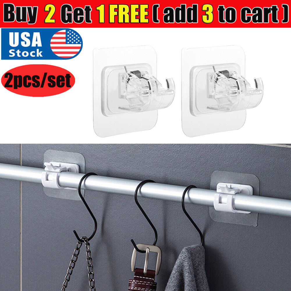 2PCS Nail Free Adjustable Curtain Rod Clip Self Adhesive Curtain Holder Hook FC
