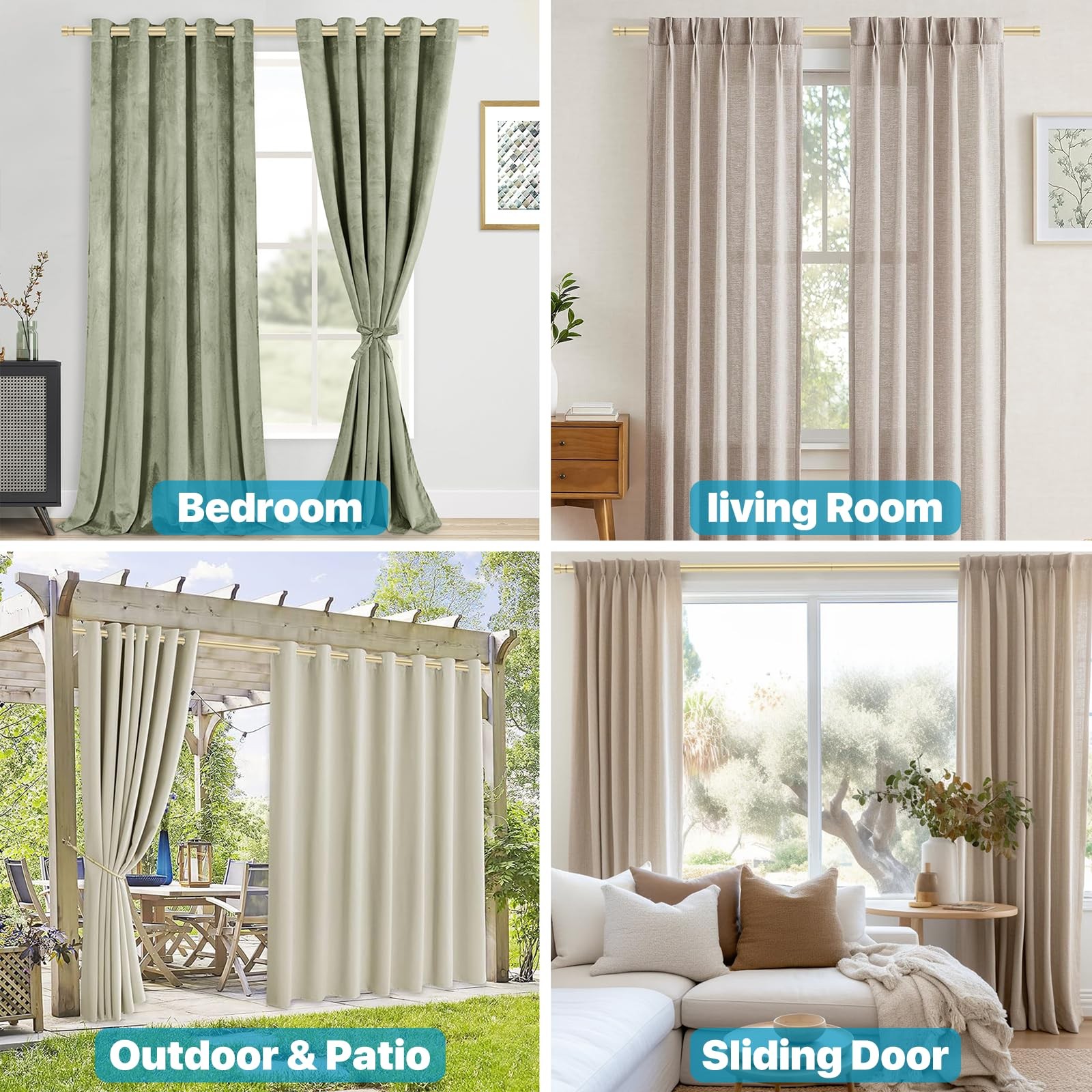 Gold Extra Long Curtain Rods 120-inch to 170-inch, 1 inch Heavy Duty Drapery …