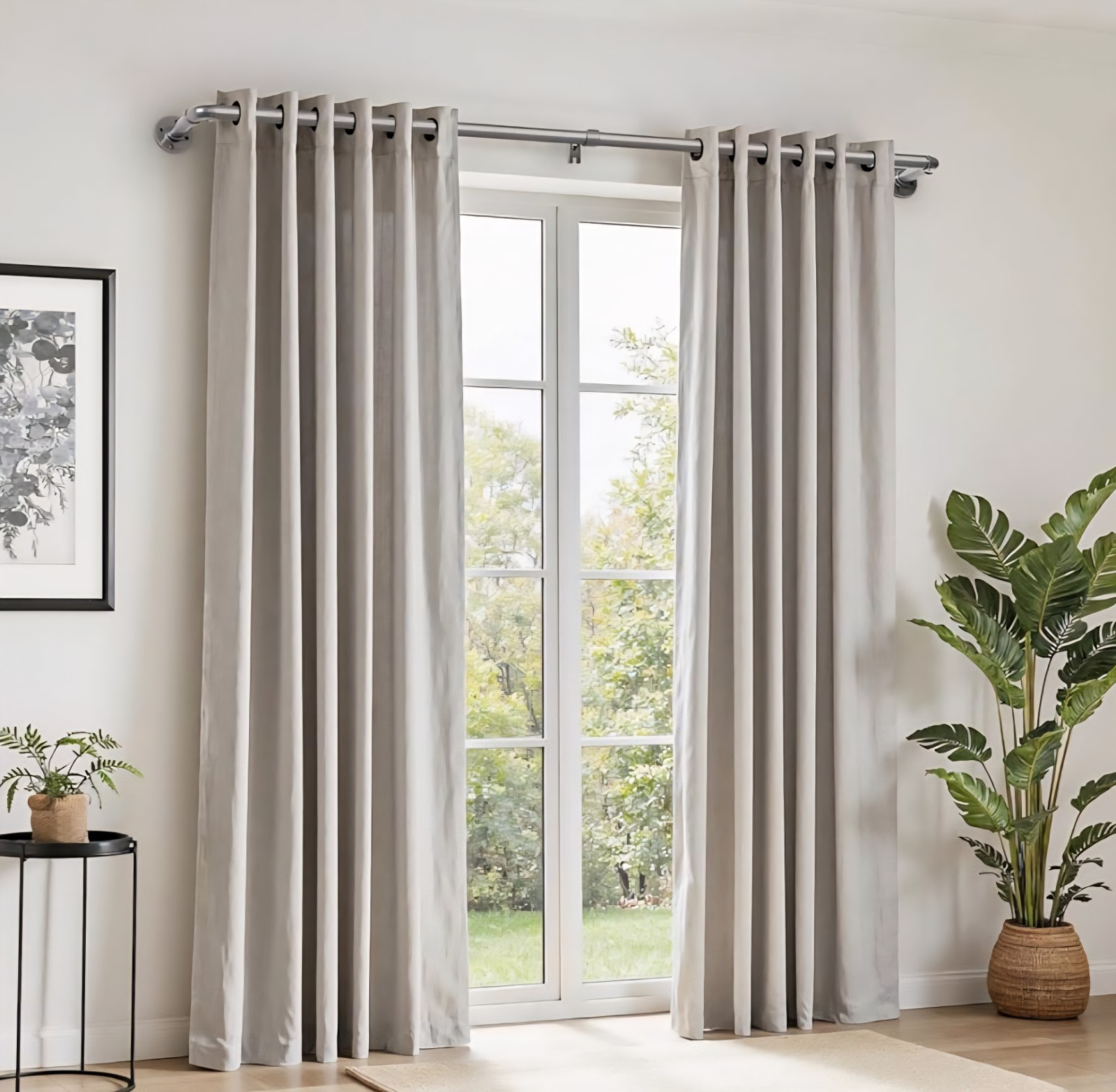 Curtain Rod for Windows 1 In Industrial Wrap Around Grey, 66″-120″ In or Outdoor