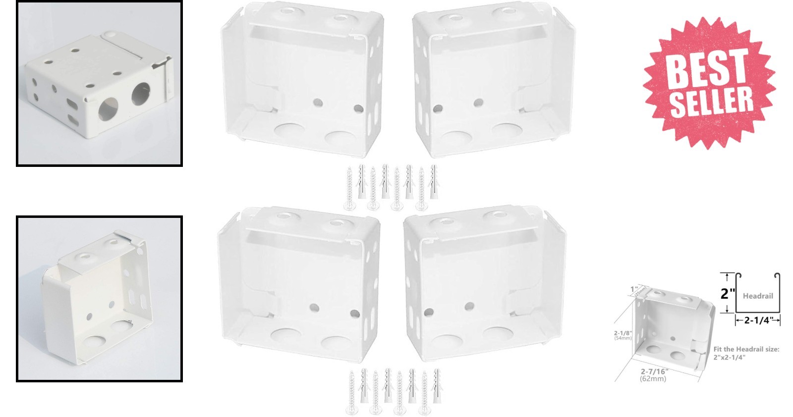 Elegant 4pcs White Alloy Steel Brackets for 2-Inch High Profile Window Blinds