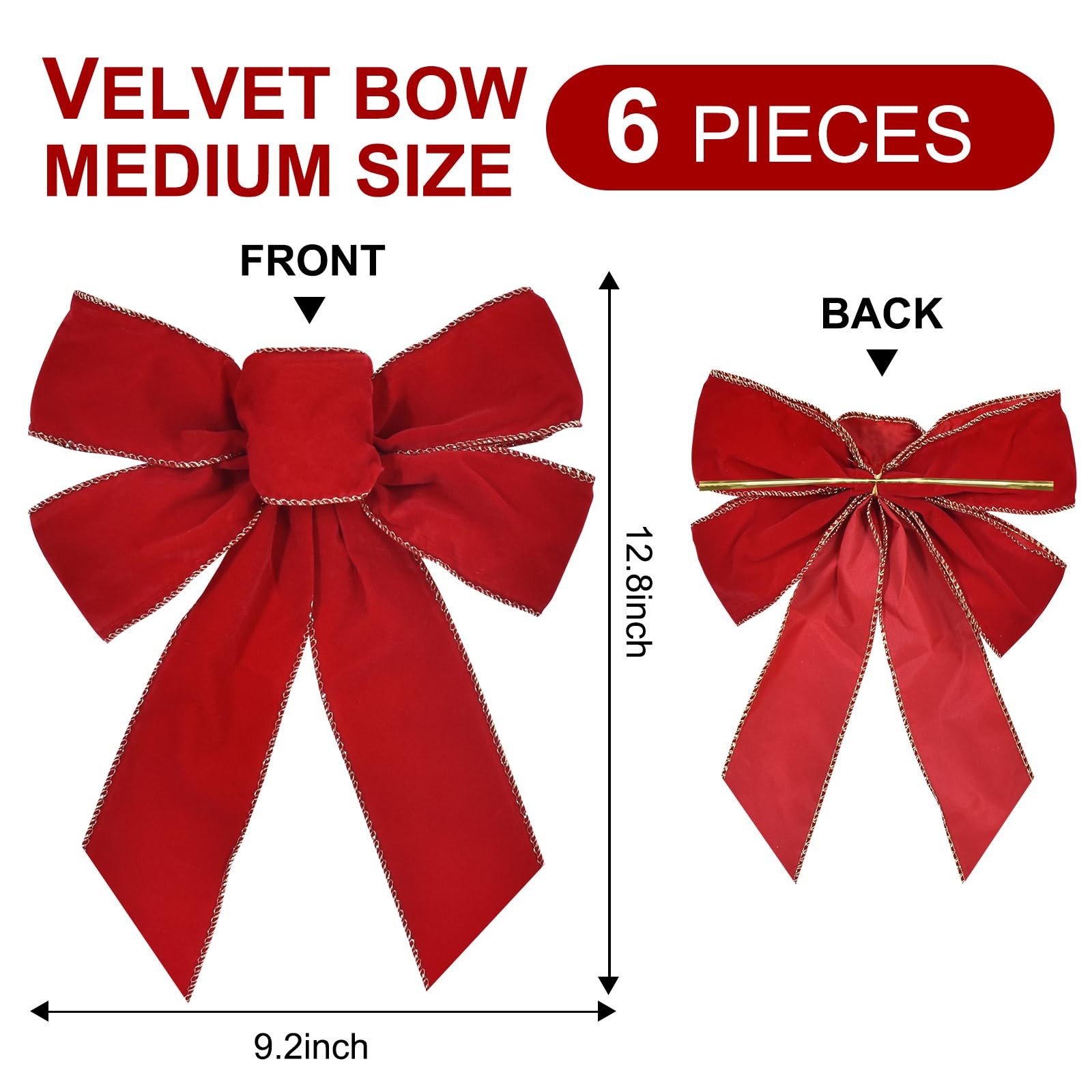6 PCS Medium 9×12 Inch Velvet Bow Present Door Window Tree Party Decoration