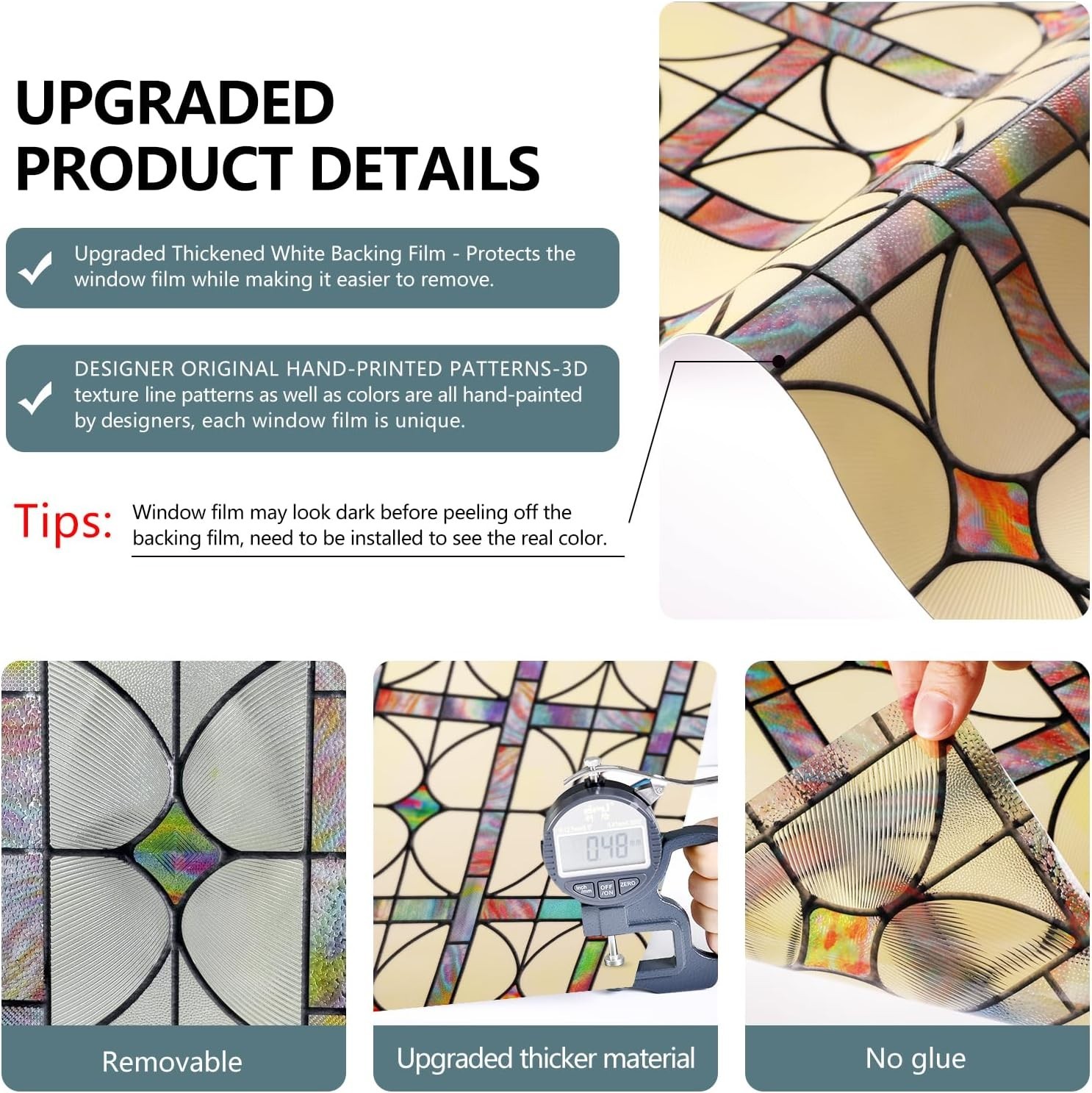 3D Stained Glass Window Film, Decorative Window Privacy Film for Bathroom,Fro…