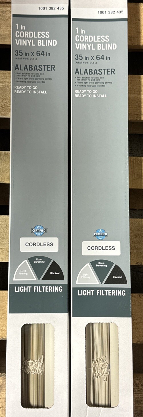 Lot of 2- 1” Cordless Window Vinyl Blind Alabaster 35”x64” Light Filtering